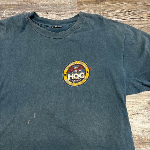 Vintage 90s Harley Davidson 1995 HOG Rally Rapid City SD Teal Mens Biker T-Shirt - Picture 4 of 9